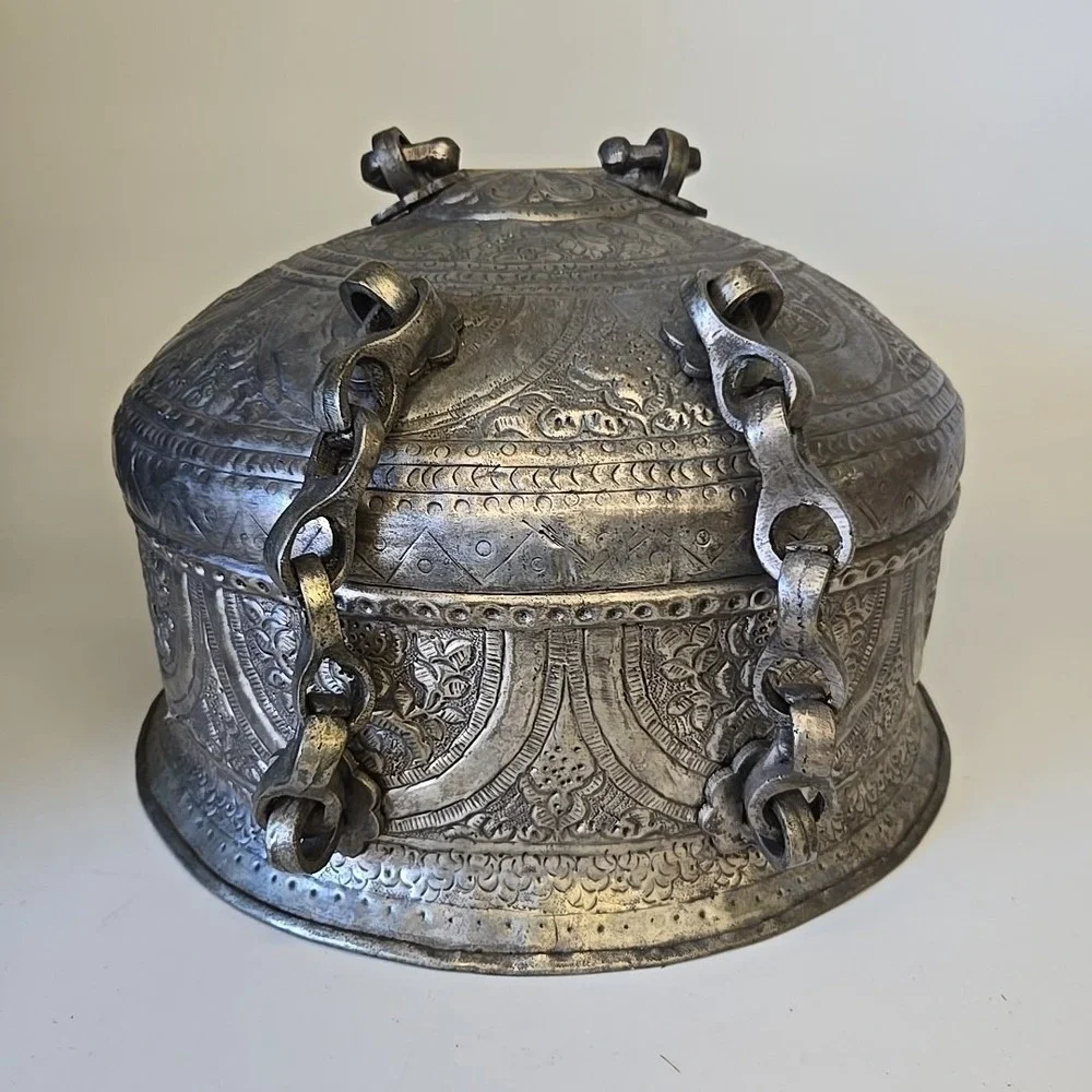 Antique‎ Brass Beautifully Carved Chapati/Masala Container